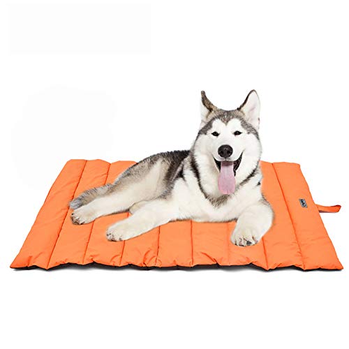 Cama para Perros Grande / Mediana Estera Portátil para Perros IMPERMEABLE Manta de Picnic Familiar Multifuncional 110x68cm Cojín para uso Interior y Exterior con Cepillo para Perros/Gatos (Naranja)