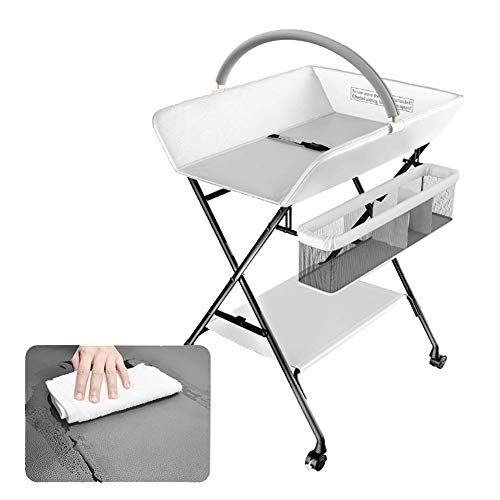 Cambiador de pañales Actualización De La Mesa Portátil De Pañales para Bebés Que Cambia sobre Ruedas, Estación De Baño Plegable Recién Nacida para Espacios Pequeños (Color : Blanco)