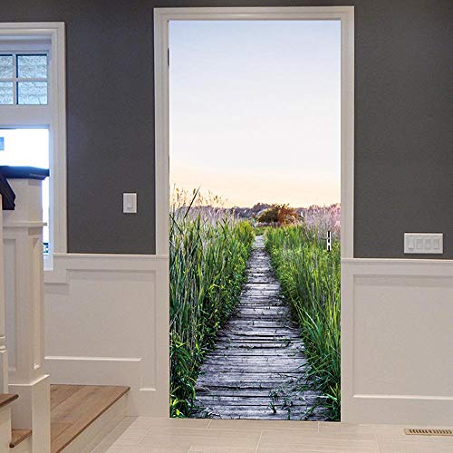 Camino de campo de trigo Arte visión etiqueta de la pared hogar paisaje europeo bricolaje regalo ilustrador decorativo festivo PVC 80X200CM