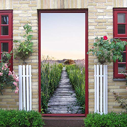 Camino de campo de trigo Arte visión etiqueta de la pared hogar paisaje europeo bricolaje regalo ilustrador decorativo festivo PVC 80X200CM