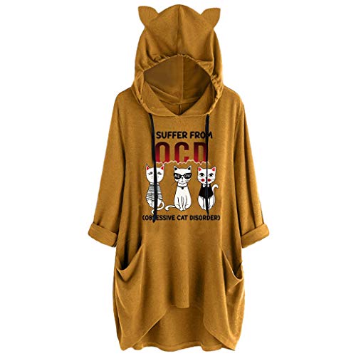 Camisa de Blusa con Capucha de Manga Larga con Estampado Informal de Oreja de Gato con Estampado Informal para Mujer Liquidación Venta Letras de Las Mujeres Imprimir Patchwork