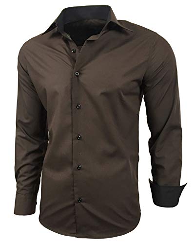 Camisa de manga larga para hombre de Baxboy, de corte ajustado, fácil de planchar, para trajes, negocios, bodas, ocio, R-44 marrón S