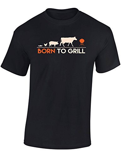 Camiseta: Born To Grill - Regalo- T-Shirt Hombre-s y Mujer-es - BBQ Barbacoa - Fun - Carne - Grillar - Asar Algo - Cocinero Cocinera - Jardín - Bistec - Salchicha - Gastronomía - Fútbol (L)