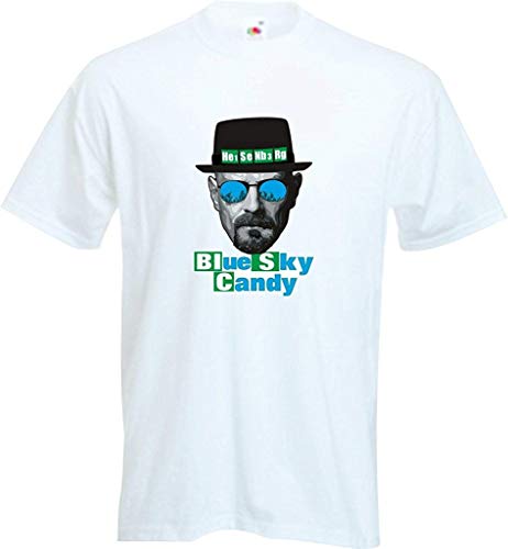 Camiseta de cristal puro con nombre de Walter y Jesse rompiendo azul Ice Candy Cult TV Blanco blanco XXL (pecho 119/ 124 cm)