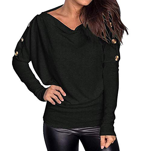 Camiseta de manga larga con botones para otoño e invierno para mujer Negro Negro ( S