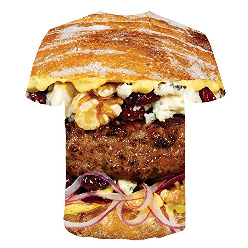 Camisetas,Camiseta De Los Hombres Divertido Creativo Hamburguesa Impresión 3D Manga Corta Cuello Redondo Top Verano Color Pan 3XL