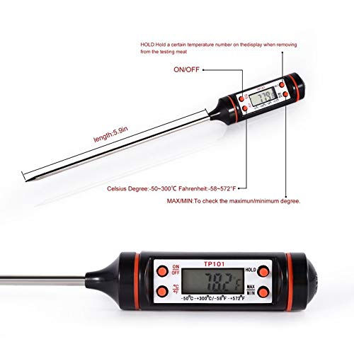 CamKpell Hogar Cocina Digital Sonda de Comida Carne Cocina Cocina BBQ Sensor Termómetro Equipo de medición de Alimentos -Negro + Rojo + Plata