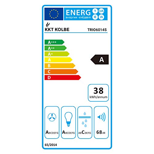 Campana extractora de pared (60cm, acero inoxidable, cristal negro, 4 escalones, iluminación LED, teclas de sensor TouchSelect) TRIO6014S - KKT KOLBE