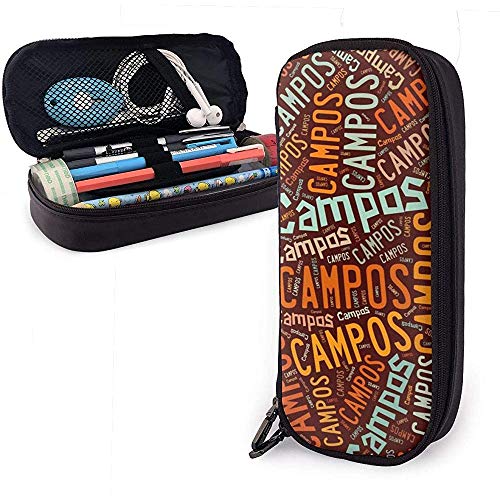Campos - Apellido americano Estuche de cuero de gran capacidad Estuche de lápices Estuche de lápices Organizador Titular Organizador Bolígrafo de estudiante Bolso de papelería para estudiantes
