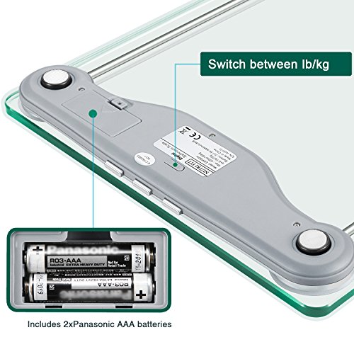 CAMRY Báscula de baño digital con IMC, plataforma grande de 30.2 * 30.2 cm, tecnología de apagado automático por pasos, 400 lb / 180 kg, vidrio templado de 8 mm y pantalla LCD grande