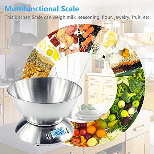 Camry Báscula de Cocina Electrónicas con Tazón Removible, 11 lbs / 5 kg, de acero inoxidable, Retroiluminación de la pantalla LCD