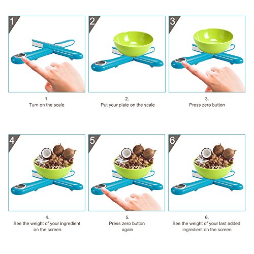 Camry Báscula Digital de Cocina Plegable,Balanza Electrónica para Cocinar,Mini Balanza para Alimentos,Peso de Cocina con Pantalla LCD, Hasta 5Kg de Peso,Función de Auto-Apagado y Tara(Azul)
