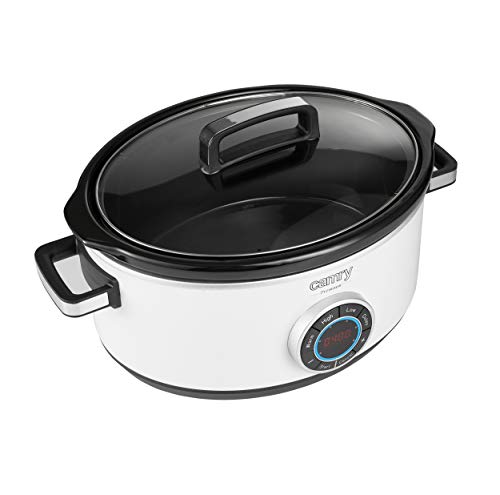Camry CR6410 Olla de Cocción Lenta, 6.5 L Slow Cooker Temporizador Digital y 3 Configuraciones de Temperatura, Olla Coccion Lenta Tapa de Vidrio y Olla de Cerámica, Blanco