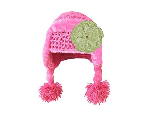 Candy Pink Winter Wimple Hat with Sequins Gold Rose, Size: 4-6y