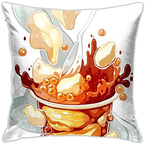 Caonm Jarabe de azúcar Moreno y Perlas de Tapioca Fundas de cojín Decorativas cuadradas Funda de cojín 45 X 45 cm
