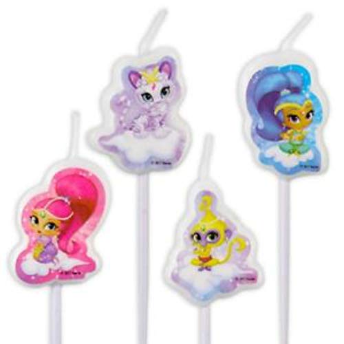 CAPRILO Lote de 4 Velas Infantiles Decorativas Shimmer and Shine Happy Birthday Juguetes y Regalos Fiestas de Cumpleaños, Bodas, Bautizos, Comuniones y Eventos. Decoración Original.