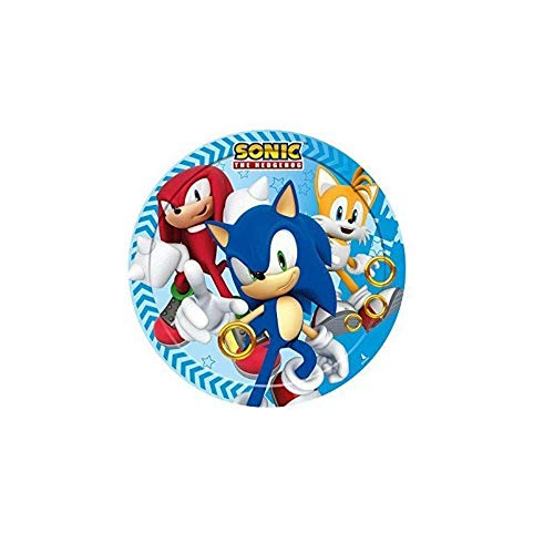 CAPRILO Lote de Cubiertos Infantiles Desechables Modern Sonic (8 Vasos, 8 Platos y 16 Servilletas y 1 Mantel) .Vajillas y Complementos. Juguetes y Regalos de Cumpleaños, Bodas, Bautizos y Comuniones.