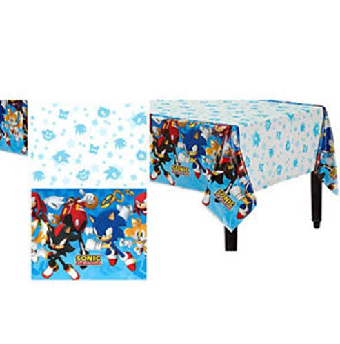 CAPRILO Lote de Cubiertos Infantiles Desechables Modern Sonic (8 Vasos, 8 Platos y 16 Servilletas y 1 Mantel) .Vajillas y Complementos. Juguetes y Regalos de Cumpleaños, Bodas, Bautizos y Comuniones.