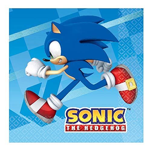 CAPRILO Lote de Cubiertos Infantiles Desechables Modern Sonic (8 Vasos, 8 Platos y 16 Servilletas y 1 Mantel) .Vajillas y Complementos. Juguetes y Regalos de Cumpleaños, Bodas, Bautizos y Comuniones.