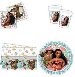 CAPRILO Lote de Cubiertos Infantiles Desechables Vaiana (16 Vasos, 16 Platos,20 Servilletas y 1 Mantel (120 x 180) .Vajillas. Juguetes y Regalos Fiestas de Cumpleaños, Bodas, Bautizos, Comuniones. L6