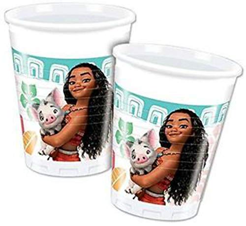 CAPRILO Lote de Cubiertos Infantiles Desechables Vaiana (8 Vasos, 8 Platos,20 Servilletas y 1 Piñata 20 x 30 .Vajillas. Juguetes y Regalos Fiestas de Cumpleaños, Bodas, Bautizos, Comuniones. L3