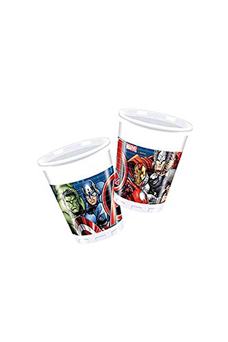 CAPRILO. Lote de Cubiertos Infantiles Desechables Vengadores (16 Vasos, 16 Platos y 20 Servilletas) .Vajillas y Complementos. Juguetes para Fiestas de Cumpleaños, Bodas, Bautizos y Comuniones.