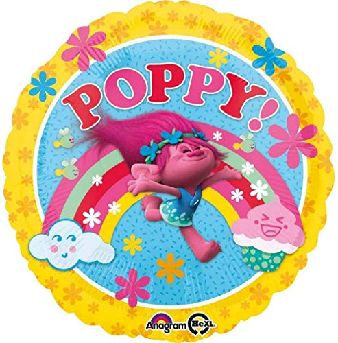 CAPRILO. Lote de Cubiertos Infantiles Trolls (8 Vasos, 8 Platos, 20 Servilletas,1 Mantel, 1 Guirnalda,1 Vela y 1 Globo). Vajillas. Juguetes para Fiestas de Cumpleaños, Bodas, Bautizos y Comuniones.