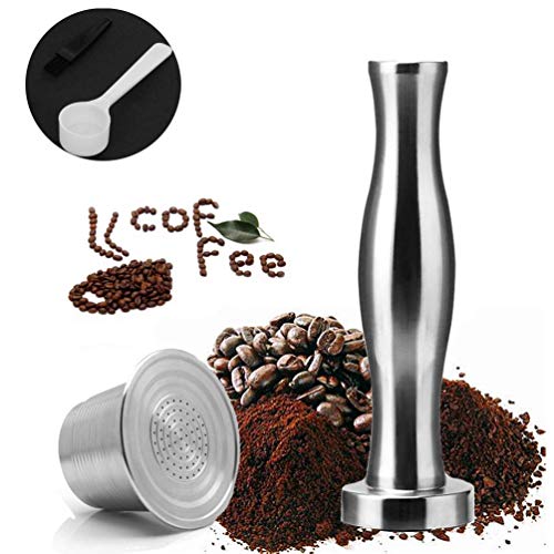 Cápsula de Café Recargable Reutilizable, Twuky Acero Inoxidable Metal Recargable Cápsula de Café para Nespresso Machine con 1 Cuchara y 1 Pincel y 1 pisón