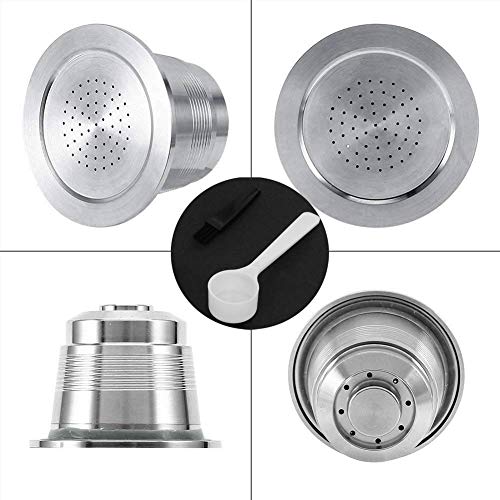 Cápsula de Café Recargable Reutilizable, Twuky Acero Inoxidable Metal Recargable Cápsula de Café para Nespresso Machine con 1 Cuchara y 1 Pincel y 1 pisón