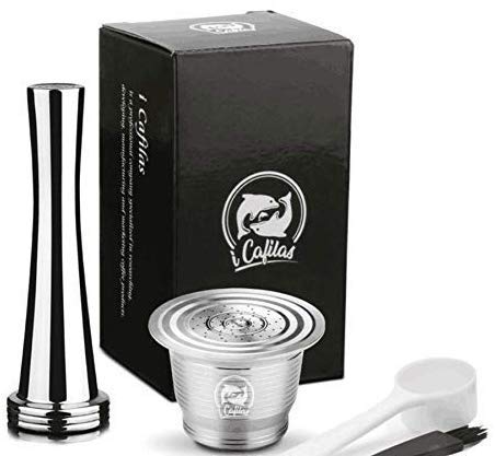 Cápsula de Café Recargable Reutilizable, Twuky Acero Inoxidable Metal Recargable Cápsula de Café para Nespresso Machine con 1 Cuchara y 1 Pincel y 1 pisón