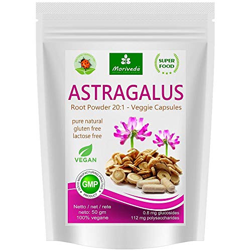 Cápsulas de Astrágalo (112 mg de polisacáridos y 0,8 mg de glucósidos) Tragant Tragacantha Membranaceus polvo de raíz - producto vegetal de calidad (1x90 cápsulas)