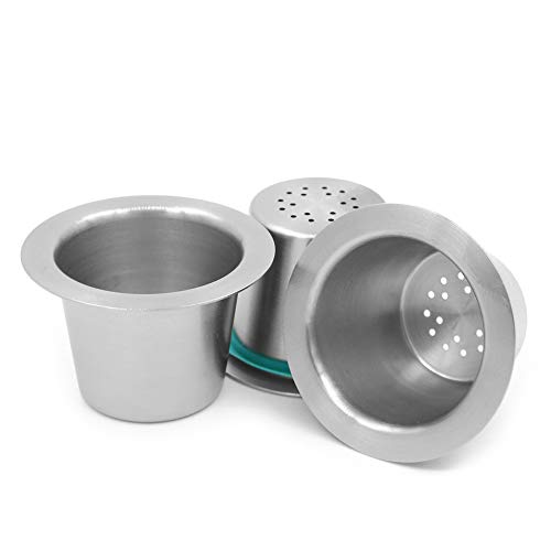 Cápsulas de café reutilizables de acero inoxidable, 3 unidades, filtro de café expreso con 60 tapas de aluminio autoadhesivas para máquinas de café Nespresso
