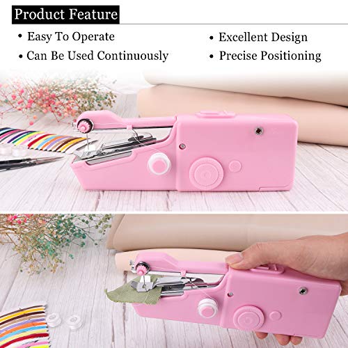 Cardition,Máquina de coser, 30PCS maquina de coser portatil[Puntada de mano eléctrica pequeña portátil inalámbrica de mano Reparación rápida ligera]mini maquina coser (rosa)