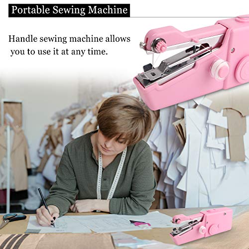 Cardition,Máquina de coser, 30PCS maquina de coser portatil[Puntada de mano eléctrica pequeña portátil inalámbrica de mano Reparación rápida ligera]mini maquina coser (rosa)