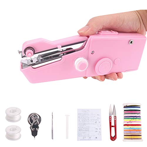 Cardition,Máquina de coser, 30PCS maquina de coser portatil[Puntada de mano eléctrica pequeña portátil inalámbrica de mano Reparación rápida ligera]mini maquina coser (rosa)