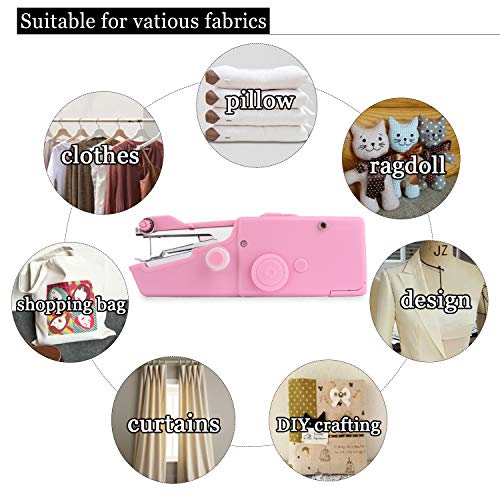 Cardition,Máquina de coser, 30PCS maquina de coser portatil[Puntada de mano eléctrica pequeña portátil inalámbrica de mano Reparación rápida ligera]mini maquina coser (rosa)
