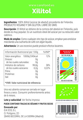 Carefood XIlitol de Abedul Ecológico Alternativa al azúcar - 500 gr