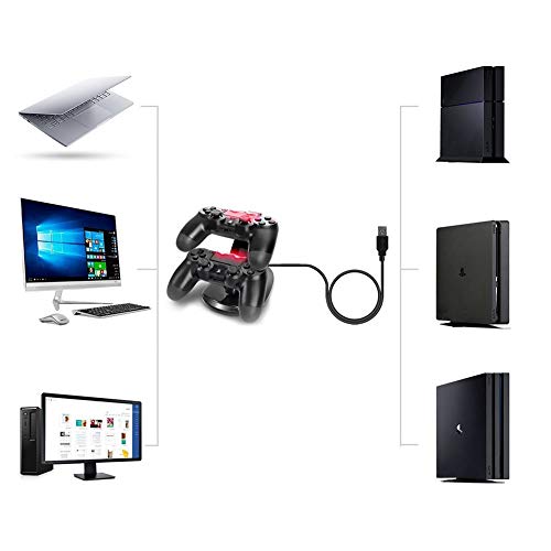 Cargador Mandos PS4 Estación de Carga rápida para Mandos 2 en 1 para PS4 Cargador de Control Doble Cargador Estación de acoplamiento Estación de carga doble con Bloque de Alimentación