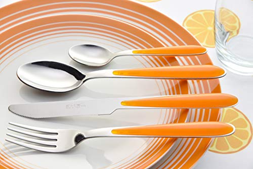 Caribe - Cubertería de acero inoxidable 18/0, color naranja, para 6 personas, 24 piezas