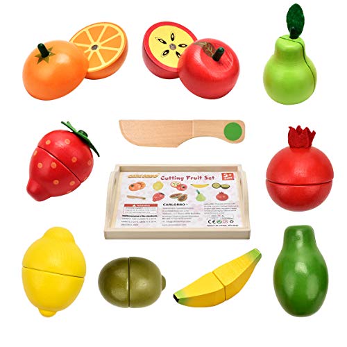 CARLORBO Juguetes de madera Juego de imaginación Comida para niños Cocina, juego de roles Juguetes educativos magnéticos de frutas y verduras para niños y niñas de más de 3 años