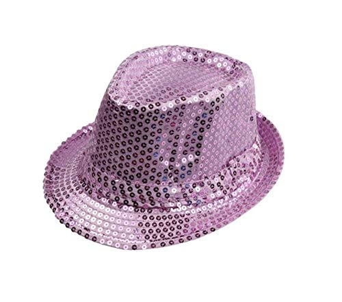Carnavalife Sombrero Chistera de Copa de Fieltro Lentejuelas Gorro de Ronda Mago con Cinta (Rosa, Adulto/56cm)