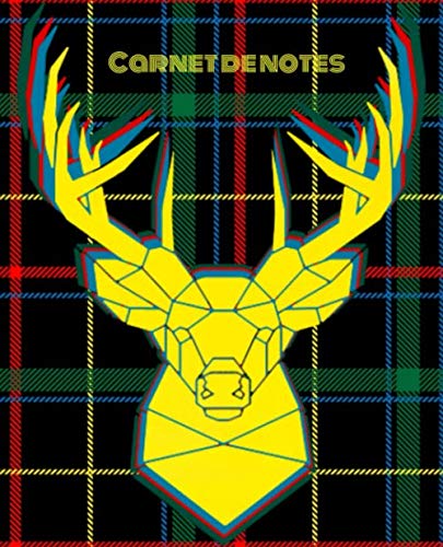 Carnet de notes : Cerf, Carreauté, tartan, multicolor, pages lignées, format moyen (19 x 23.5 cm), 120 pages, papier blanc