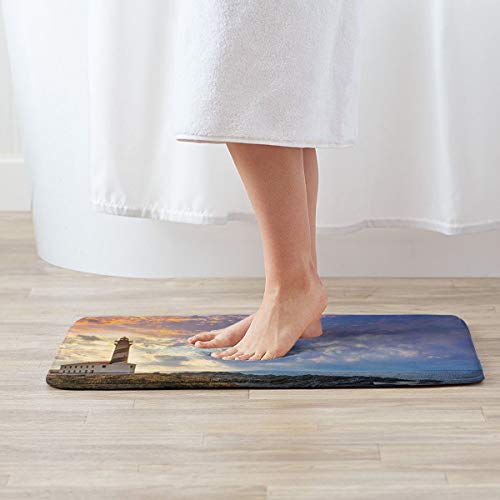 Carpet 15.7" X 23.5" Lighthouse Decor Collection Cap De Favaritx Sunset Lighthouse Cape In Mahon At Balearic Islands Of Spain Coast Image Blue Room Bathroom Rug Non-Slip Resistant Door Indoor Mat
