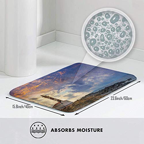 Carpet 15.7" X 23.5" Lighthouse Decor Collection Cap De Favaritx Sunset Lighthouse Cape In Mahon At Balearic Islands Of Spain Coast Image Blue Room Bathroom Rug Non-Slip Resistant Door Indoor Mat
