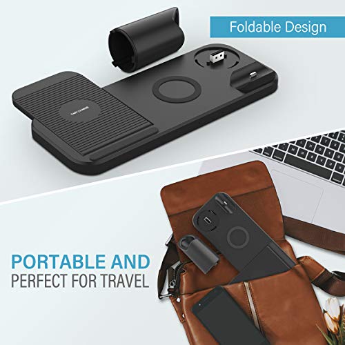 CARPURIDE 4 en 1 Cargador Inalámbrico Compatible Apple Watch 5/4/3/2 & Airpods Pro/2/1, Soporte Cargador Rápida Qi Estación de Carga para iPhone 11/11 Pro/11 Pro Max/XR/XS/Xs Max/X/8 Plus/8