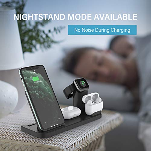 CARPURIDE 4 en 1 Cargador Inalámbrico Compatible Apple Watch 5/4/3/2 & Airpods Pro/2/1, Soporte Cargador Rápida Qi Estación de Carga para iPhone 11/11 Pro/11 Pro Max/XR/XS/Xs Max/X/8 Plus/8