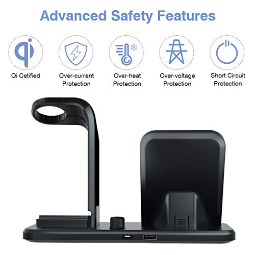 CARPURIDE Cargador Inalámbrico Rápido, [4 in 1] Qi Base de Carga para Apple Watch Series 1/2/3/4/5, AirPods, iPhone 11/11 Pro/11 Pro MAX/XS MAX/XR/X/8 Plus, Inalámbrica Carga para Galaxy S10 S9 S8