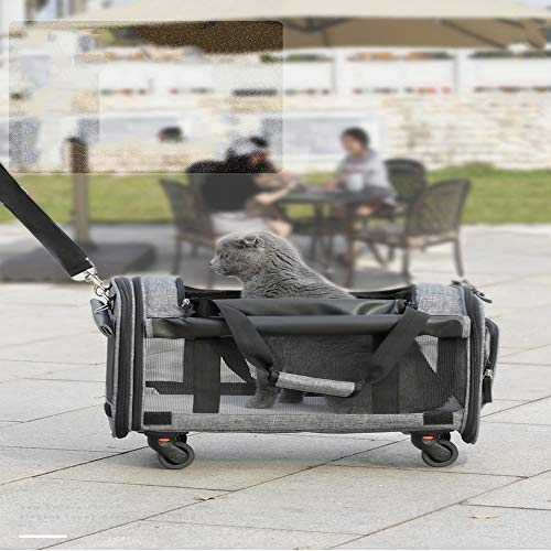 Carretilla para Mascotas, Bolsa para Trolley para Mascotas Mayor ventilación en la Jaula de arroz para Gatos de Verano con una Bolsa para Perros portátil Bolsa de Viaje con Ruedas Espacio Grande