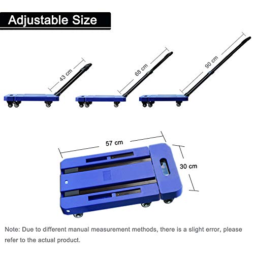 Carretilla Plegable Máxima 200 kg, Carretilla de Mano con 6 Ruedas Carro transporte plegable Plataforma de carga Carritos Porta Equipajes (Azul)