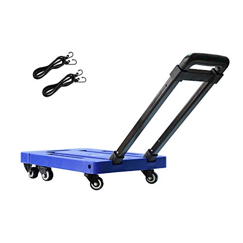 Carretilla Plegable Máxima 200 kg, Carretilla de Mano con 6 Ruedas Carro transporte plegable Plataforma de carga Carritos Porta Equipajes (Azul)